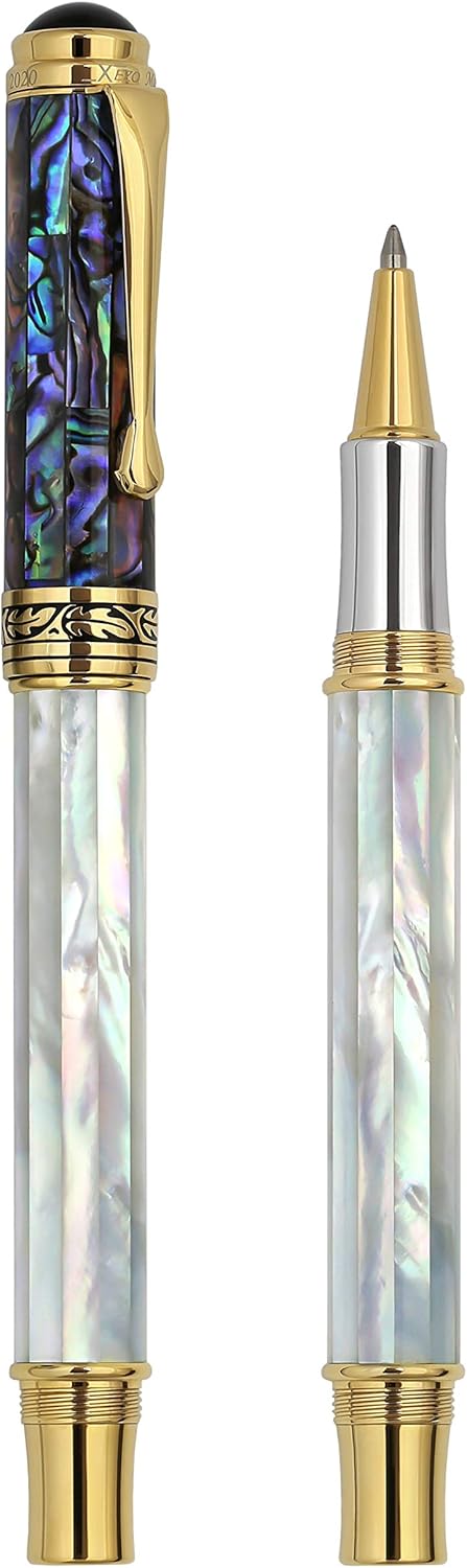 Xezo Maestro Rollerball Pen, Fine Point. Oceanic Mother of Pearl, Pāua Shell, Platinum and 18K Gold Plating. Handcrafted - Image 5
