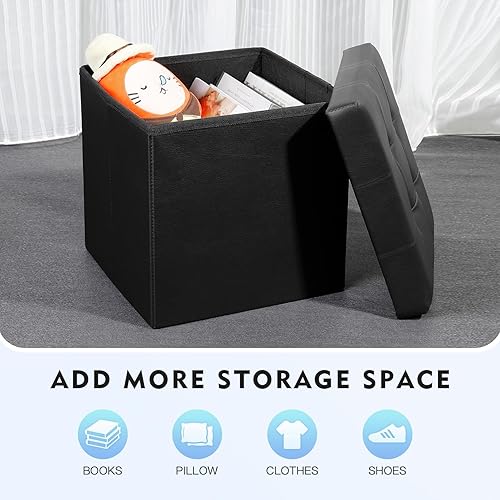 Miniatura 4 de B FSOBEIIALEO - Taburete otomano plegable de almacenamiento con reposapiés de piel sintética 1 unidad