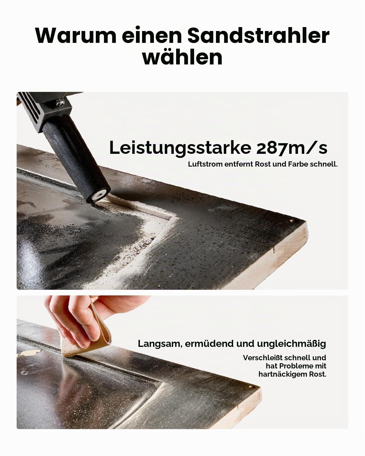 InoKraft Tragbares Sandstrahlpistolen-Set mit Öl-Wasserabscheider und Verlängerungsdüse, Mini-Sandstrahler zum Entfernen von Rost und Farbe, kompatibel mit Aluminiumoxid, Sand, Walnussschale und Soda