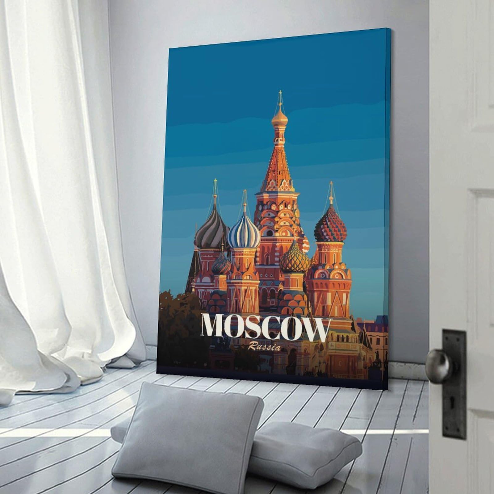 Junmoney Moscow Russia Travel Decorative Wall Artwork, 24x36inch(60x90cm), for Home Lounge, Bedroom Or Reading Nook, Easy Decor for Gallery Walls