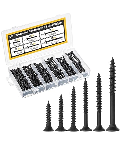 Mr. Pen - Kit surtido de tornillos para madera, 300 piezas, negro, cabeza Phillips, 6 tamaños (2 pulgadas, 1-1/2 pulgadas, 1-1/4 pulgadas, 1