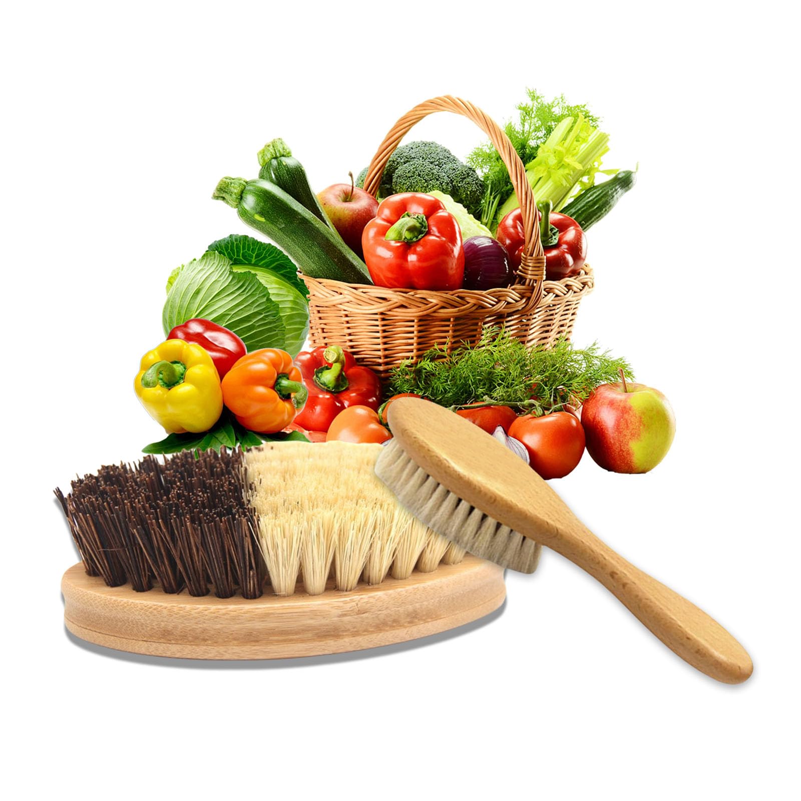 2 cepillos de cocina de madera, cepillo para verduras y setas, cepillo para verduras, madera, 11 x 5 cm, cepillo para patatas, cepillo de cocina para verduras y frutas para patatas, zanahorias y