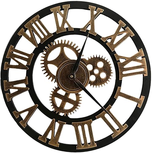 XIALIUXIA Reloj de pared de arte redondo retro con números romanos silenciosos vintage relojes de pared grandes de cuarzo para sala de estar cocina