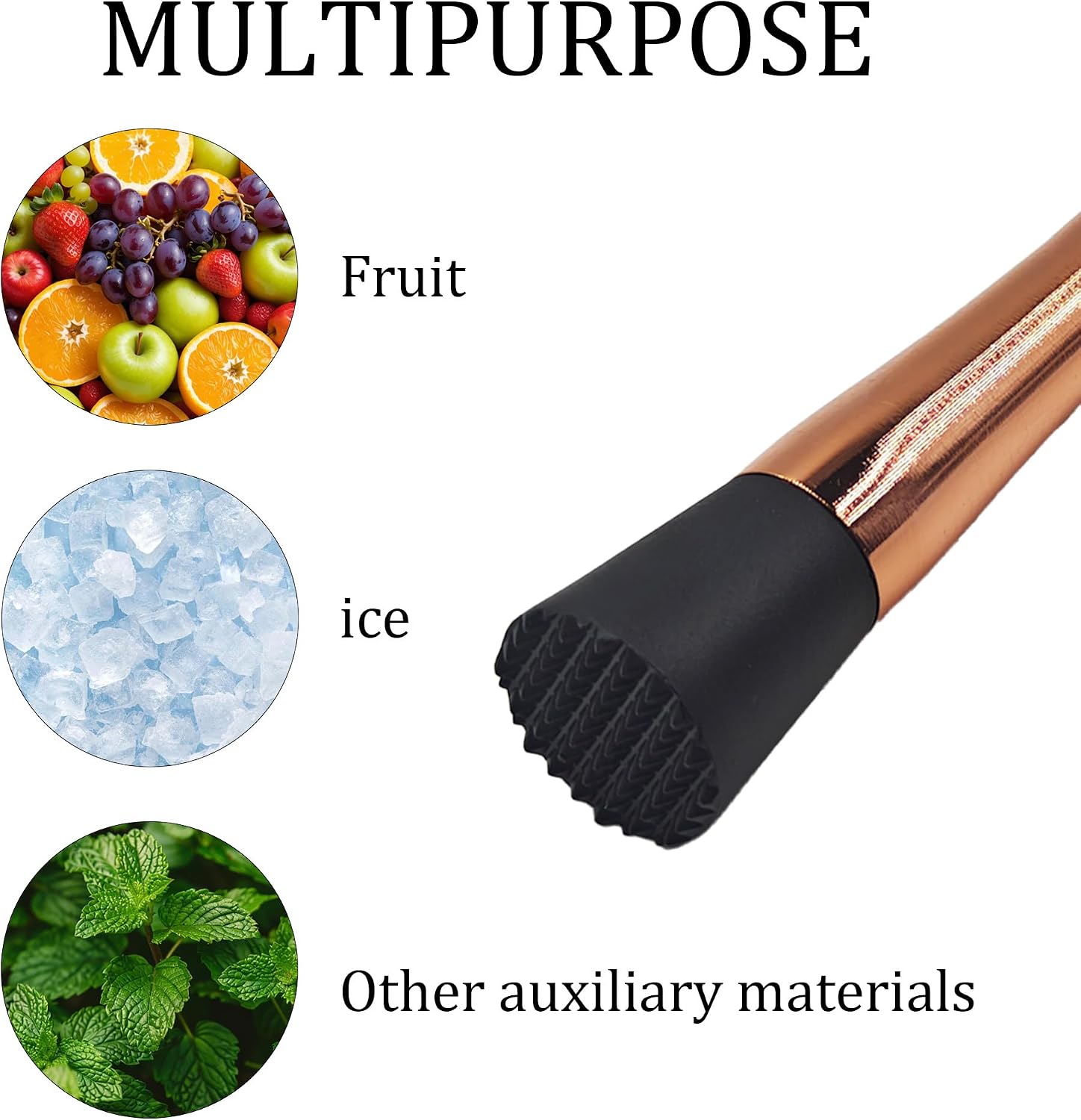 2Pcs 8 Inch Stainless Steel Muddler with Grooved Nylon Head, Professional Bar Tool for Mixing Fruit, Cocktails, Herbs, Ice(Antique Copper)