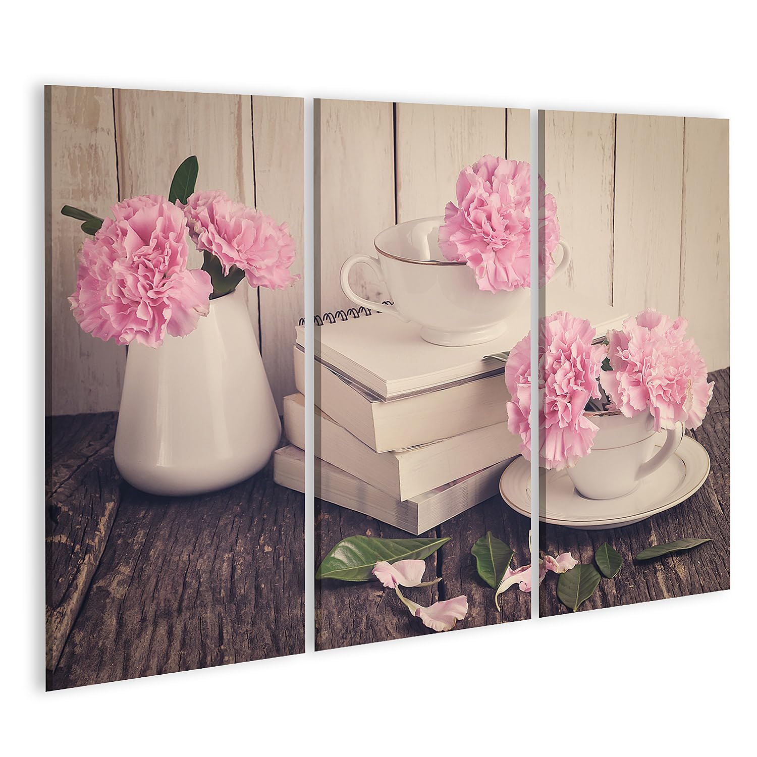 Tableau sur toile œillets romantiques nature morte triptyque salon - 6