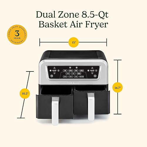 Miniatura 3 de Cuisinart Freidora de aire de 2 cestas, 2-4.25 QT, total 8.5 QT, 4 funciones: freír al aire, asar, hornear y mantener caliente, características Sync
