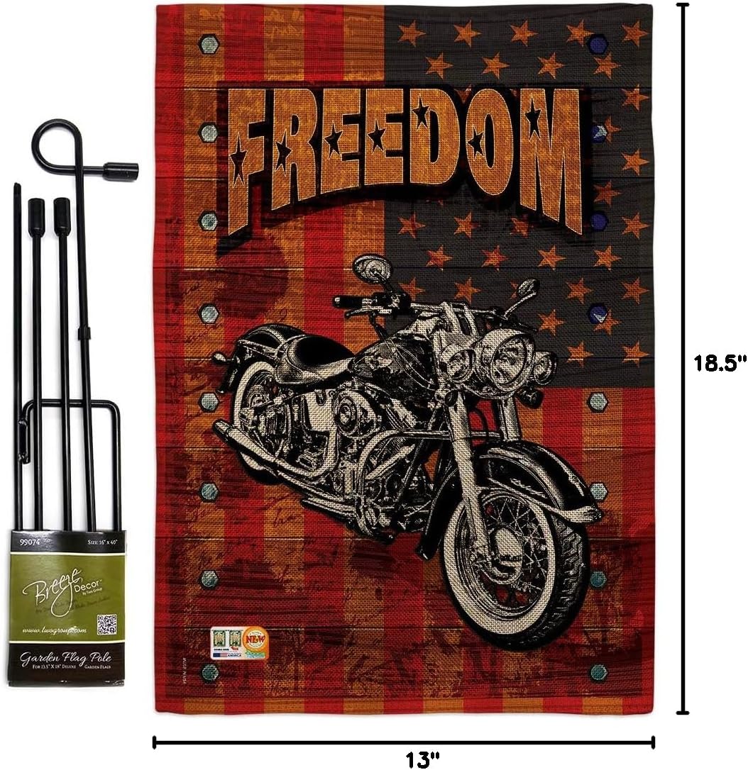Americana Motorcycle Garden Flag Set with Stand Patriotic Patriotism Independence Memorial United State American Small Decorative Gift Yard House Banner Double-Sided Made In USA 13 X 18.5