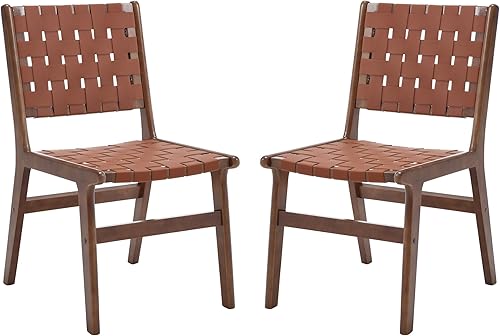 Juego de 2 sillas de comedor tejidas de piel sintética, modernas sillas de comedor de 18 pulgadas de altura, sillas tejidas con correas, cómodo