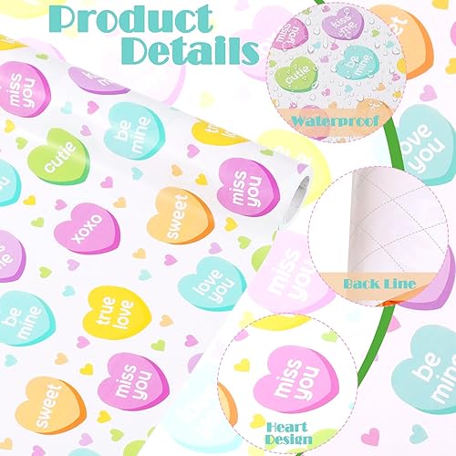 Miniatura 2 de 1 rollo de papel de regalo de corazón para conversación del día de San Valentín, 17 pulgadas x 32.8 pies, papel de regalo romántico con patrón de