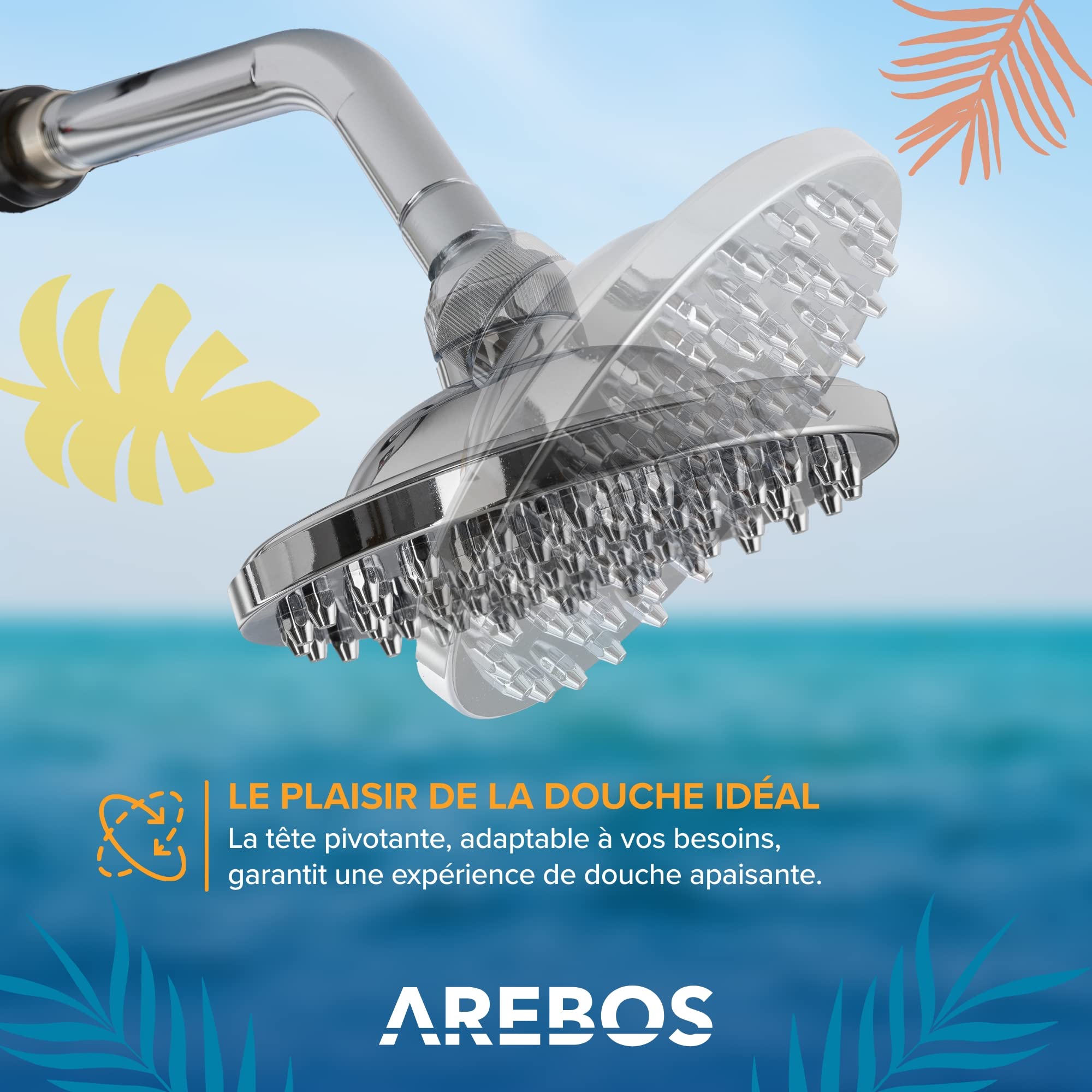 AREBOS Douche Solaire 60 L | avec douchette & thermomètre | Température de l'eau jusqu'à 60°C | Pommeau de Douche Rond | Technologie Snap-in | avec Capot & Plaque de Fond en Anthracite