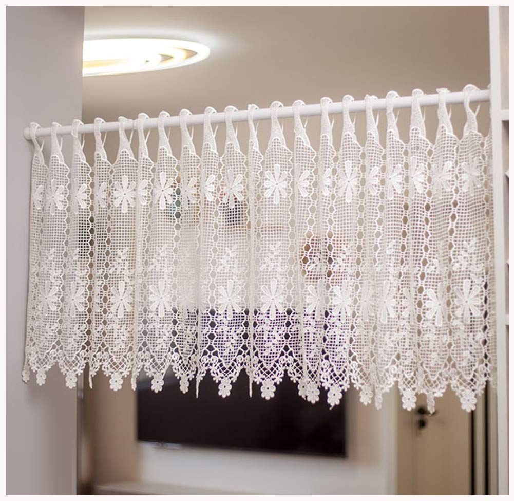 Cortinas de nivel de encaje blanco para cocina, cortina pequeña moderna y antipolvo
