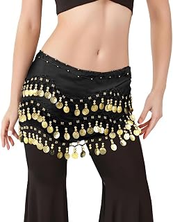 Women Belly Dance Hip Scarf ladies Belly Dance Skirt with Sparkling Gold Coins Belly Dancer Outfit for Women