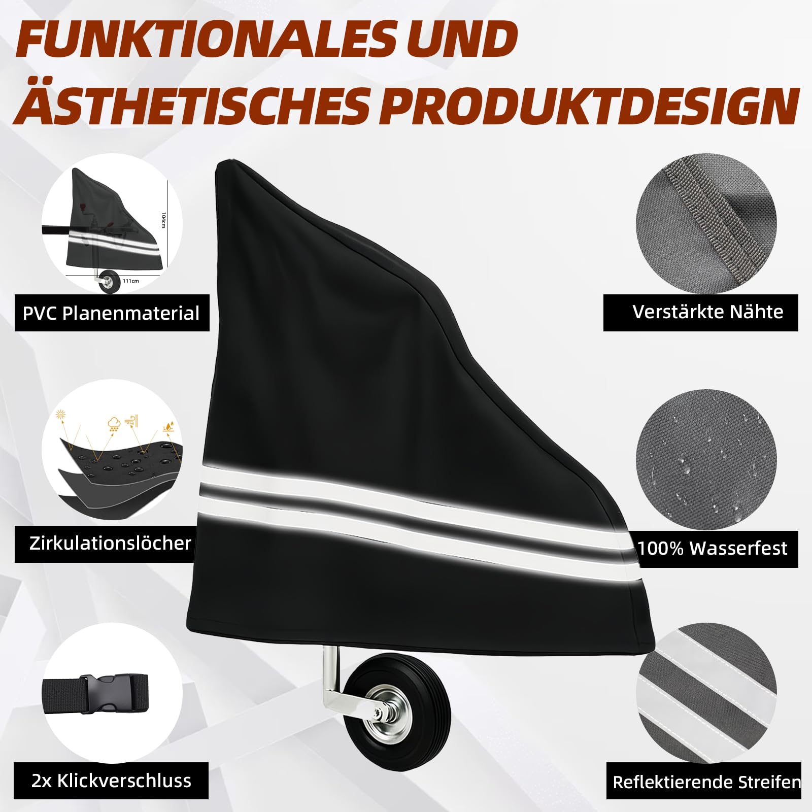 Deichselabdeckung Pferdeanhänger Universal Deichselhaube | 600D Oxford-Gewebe, PVC-beschichtet, 4-Jahreszeiten-Schutz, Reflektorstreifen, Klickverschluss, für Pferde- & Wohnwagen.