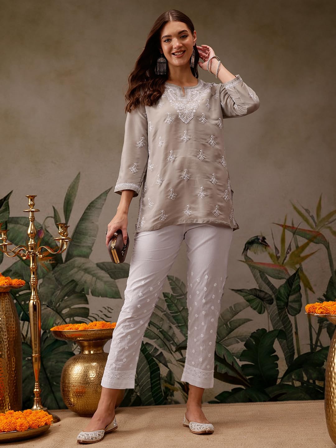 Ada Indian Hand Embroidered Traditional Chikankari Women's Cotton Palazzo Pant A100147 - Image 7