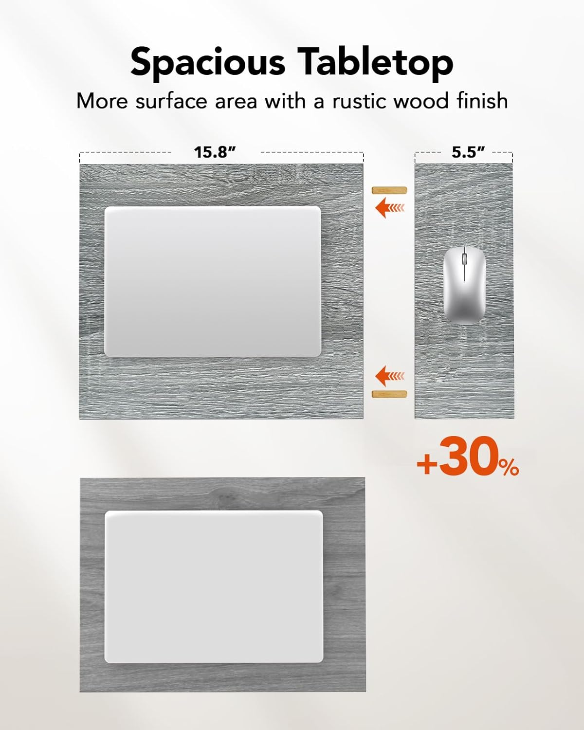 Pipishell C-Shaped Side Table, C Table for Sofa with Two-Piece Desktop & Metal Frame, Large Surface End Table for Living Room, Bedroom, Bedside, Rustic Design, Grey