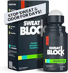 SweatBlock Max Clinical Antiperspirant Roll-On - para Sudorese Excessiva e Hiperidrose - Proteção/Uso Até 7 Dias - Unissex, Sem Perfume - 1,2 Fl Oz