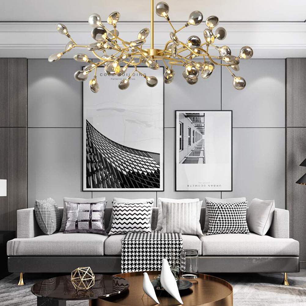 Żyrandol Świetlik, Żyrandol LED Sputnik Nowoczesny Fajerwerki LED Światło Żelaza Przemysłowe Zawieszenie Sufitowe Oświetlenie Sufitowe do Restauracji Living Room-Golden. 45 głowic
