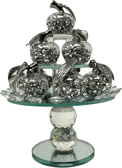 CRYSTAL CROWN® Crystal Apples Figurines Artificial Glass Apple with Rotatable Stand Home 12 Fully Crushed Diamond apple set Tabletop Decoration Ornament, 22 cm