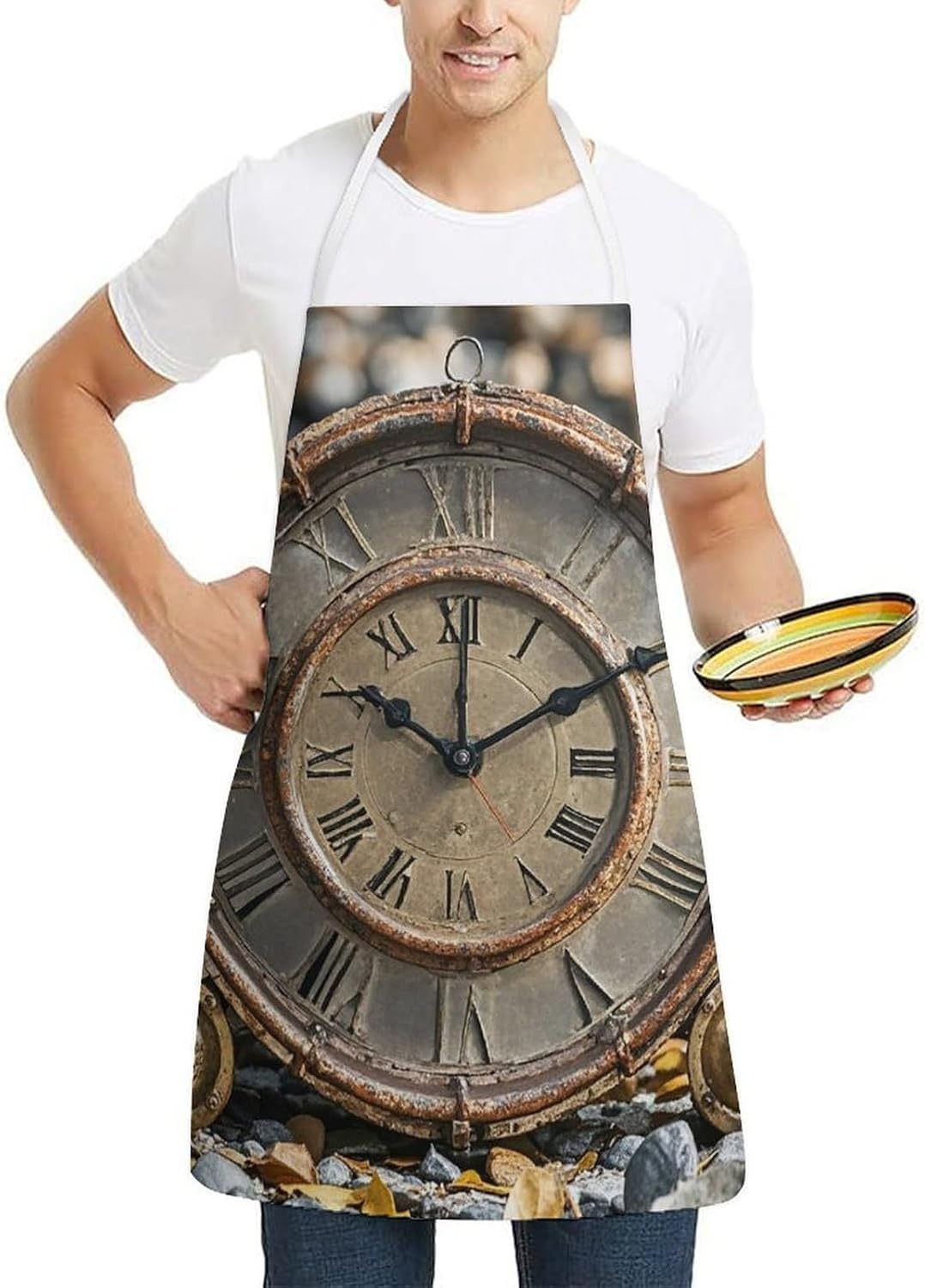 Rusty Steampunk Clock Chef Apron Lightweight Soft Adjustable Bib Apron Cute Restaurant Work Aprons Washable Cooking Kitchen Aprons for Men Women Waiters