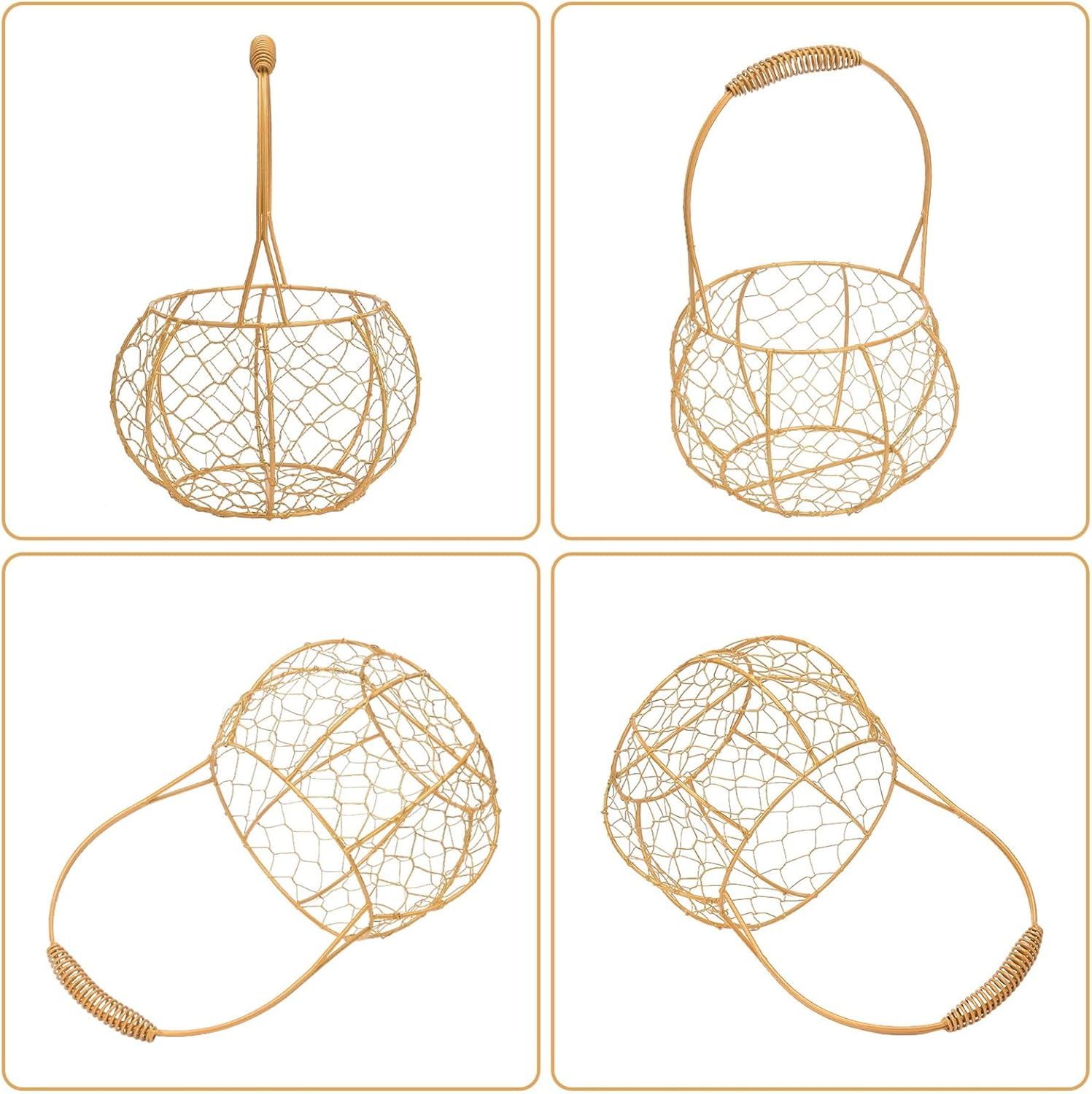 2 PCS Gold Lantern Flower Girl Baskets,Metal Wedding Basket with Handle,Portable Gold Decorated Basket,Geometric Flower Girl Basket,Vintage Metal Baskets for Wedding Decoration(Gold)