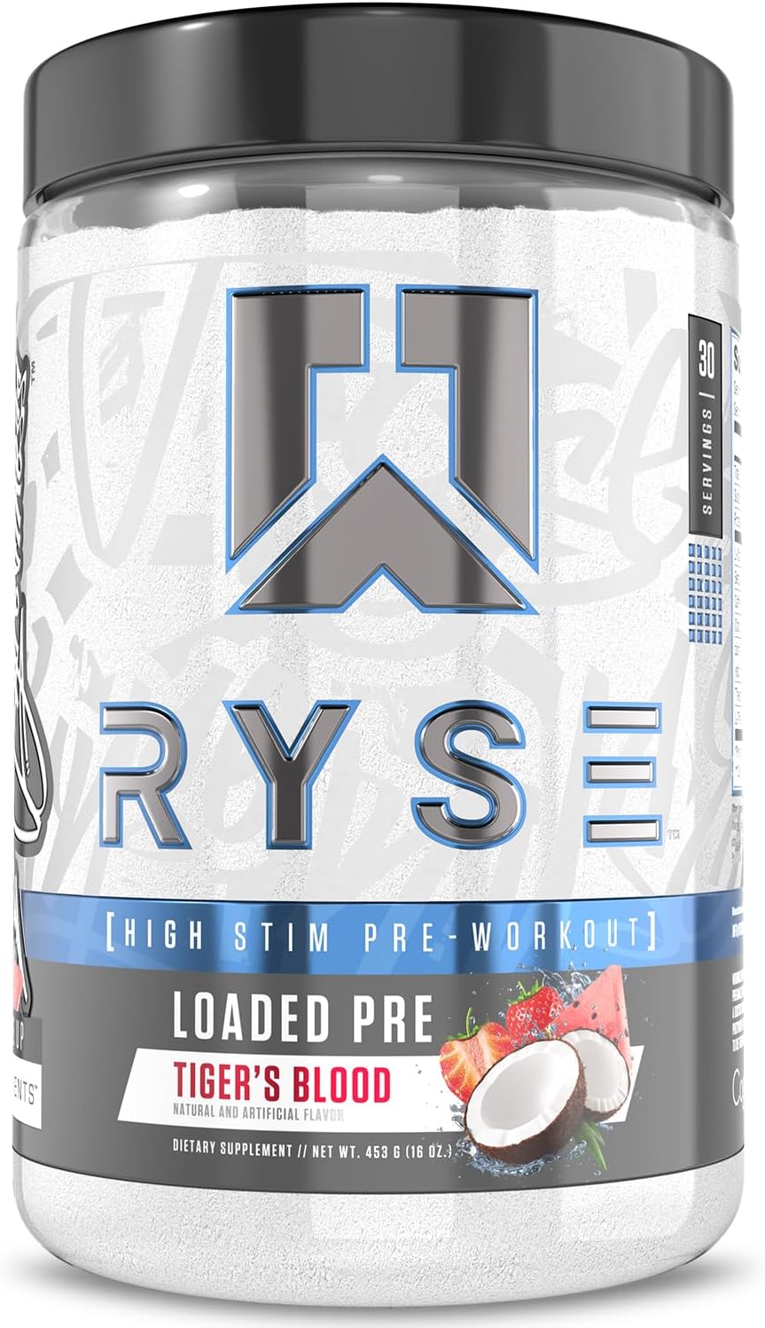 RYSE Loaded Pre Workout Powder - Tiger's Blood - Daily Pre-Workout for Men & Women with 390mg Caffeine, Beta Alanine, and Citrulline for Pump, Focus, and Energy - 30 Servings