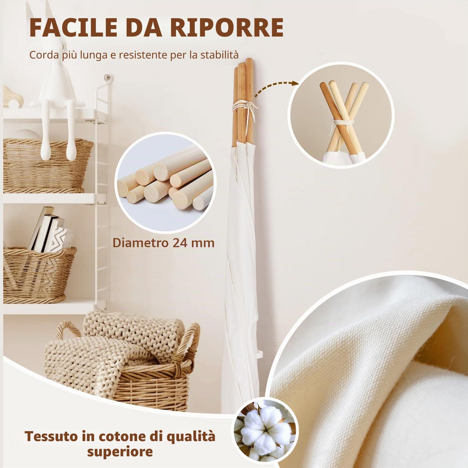 Wilwolfer Tenda per Bambini Cotone Tenda Gioco Bambini con Bandiere Colorate & Borsa Portaoggetti - Tende Indiana Teepee