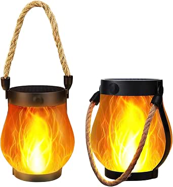Solarlampen für Außen Hängend, 2 Stück Vintage Solar Laternen für Draußen, Solarleuchten für Außen mit Realistischen Flammeneffekt, IP65 Wasserdichte Solarlaterne Gartenleuchte für Patio Terrasse
