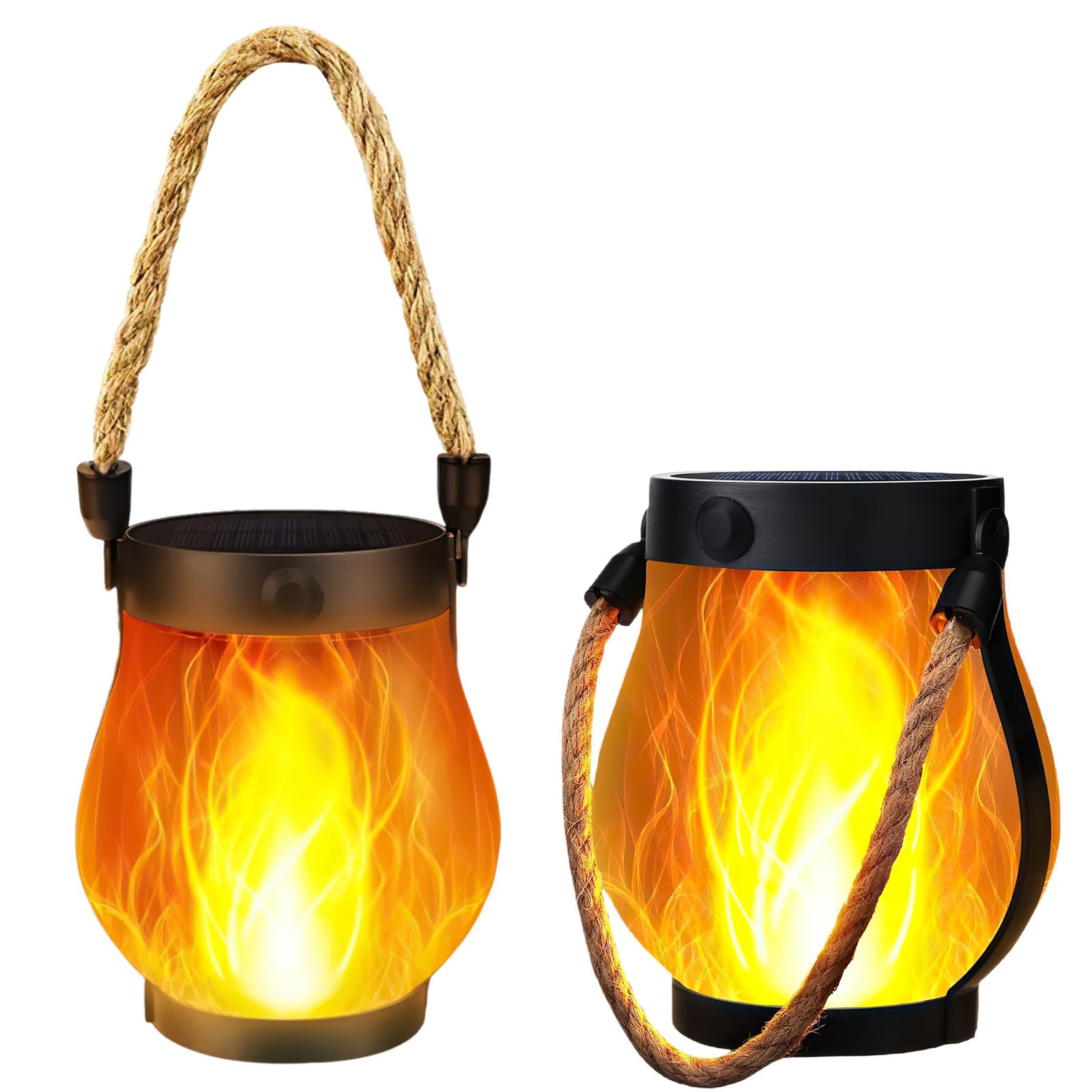 Flame Solar Lantern, Solar Lights for Outdoor Hanging, 1500 mAh, Outdoor Lanterns for Garden with Flame Effect, Rechargeable, IPX4, Camping Garden for Outdoor Table, Patio, Balcony, Courtyard (Pack of