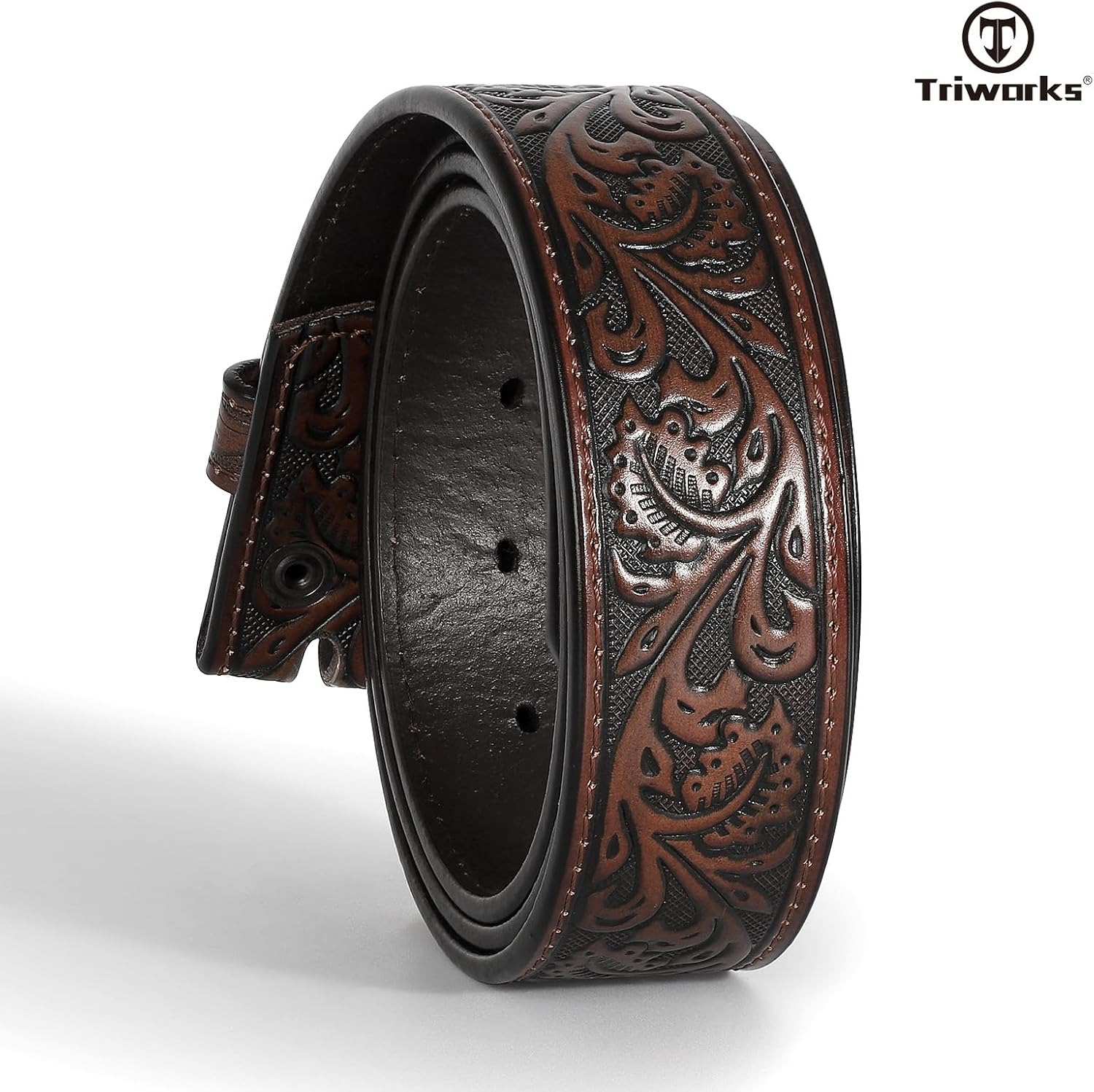 TRIWORKS Western Belt Strap for Men without Buckle 1.5" Wide Floral Engraved Embossed Leather Belt Strap - Image 5