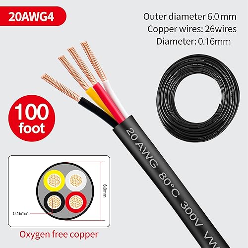 Miniatura 85 de Lesnlok Cable eléctrico calibre 20 AWG con 2 conductores de cobre puro, libres de oxígeno, trenzados, de cloruro de polivinilo, estañados
