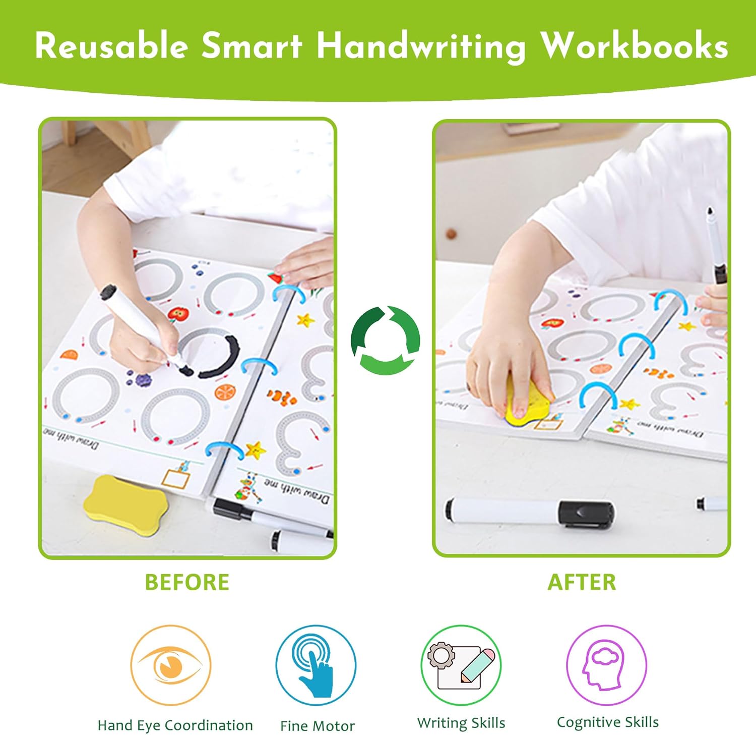 Scribble Smart Workbook, Tracing Books for Kids Ages 3-5, Handwriting Practice Workbook, Pen Control and Tracing Book Wipe Clean, Montessori Educational Fine Motor Toddler Learning Toys(L1-L4 Set)