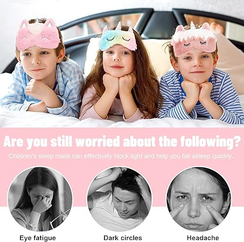 Miniatura 6 de Antifaz para dormir, antifaz de dormir para niños, cubierta de felpa para los ojos de 4 piezas, bonita máscara para dormir, máscara de felpa suave