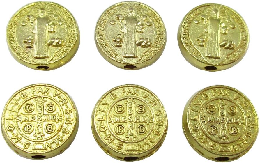 Pack of 100 Gold Plated Catholic Saint Benedict Medal Round Rosary Beads