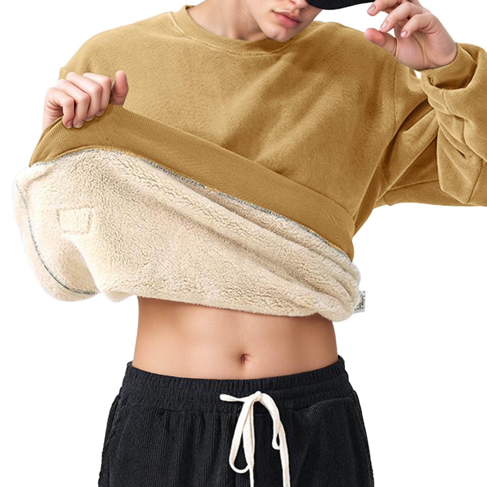 Jersey de forro polar para hombre, sudadera cálida de manga larga, jersey de invierno, suéter térmico grueso, monocolor, parte superior, suéter de invierno, suéter de trabajo, cuello redondo