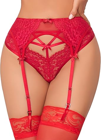 Lace Garter Belt with Metal Clips, Black Mesh Suspender Belt for Thigh Highs, 4 Straps