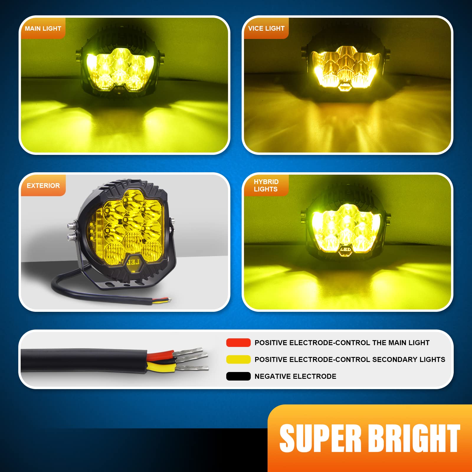 PICAA Reflektor roboczy LED 2 szt. 7 cali 75 W LED ciągnik punktowy 12V-24V 6000K Ambar reflektory LED do ciągników IP68 wodoodporne światło przeciwmgielne samochód, SUV, UTV, ATV, off-road