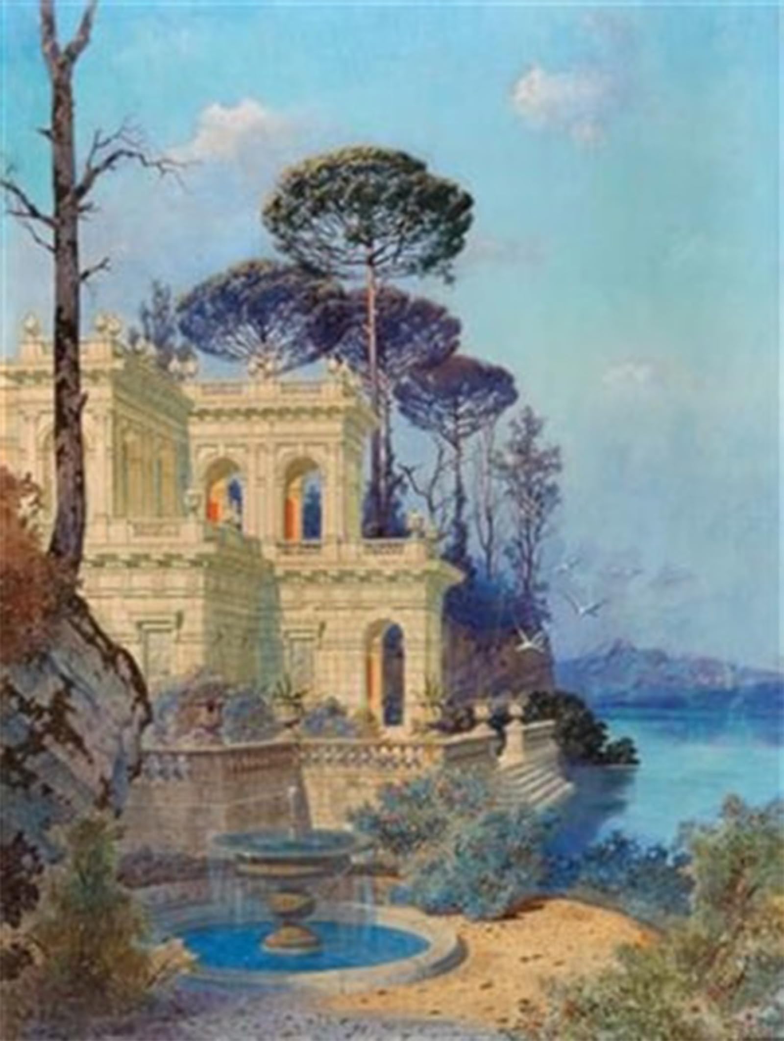 POSTERIIk Vintage Print Pop Art Landscape Artwork Villa by the Lake by Ferdinand Knab Art Prints for Office Home Decor 60x90cm