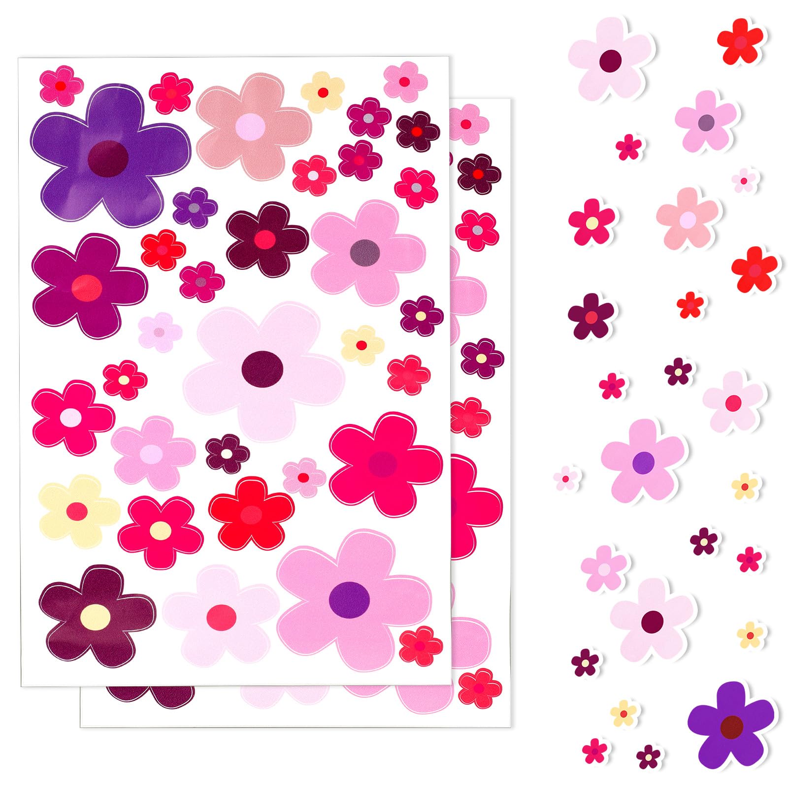 70pcs Flowers Car Bumper Stickers Set, Bike Stickers for Frame, Vinyl Car Decals, Waterproof Stickers for Car Bumper, Self Adhesive Bicycle Sticker for Window Journal Luggage Decoration (Multicolor)