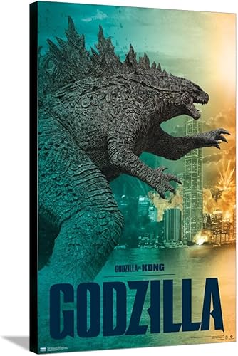 Trends International Godzilla vs Kong - Póster de pared Godzilla, 22.37 x 34.00 pulgadas, lienzo estirado