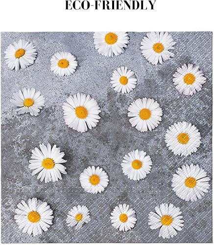 Miniatura 7 de Servilletas de papel de 20 unidades de 13 x 13 pulgadas, diseño de margaritas de amor, 3 capas de Servilletas impresas para arte, cena y fiesta,