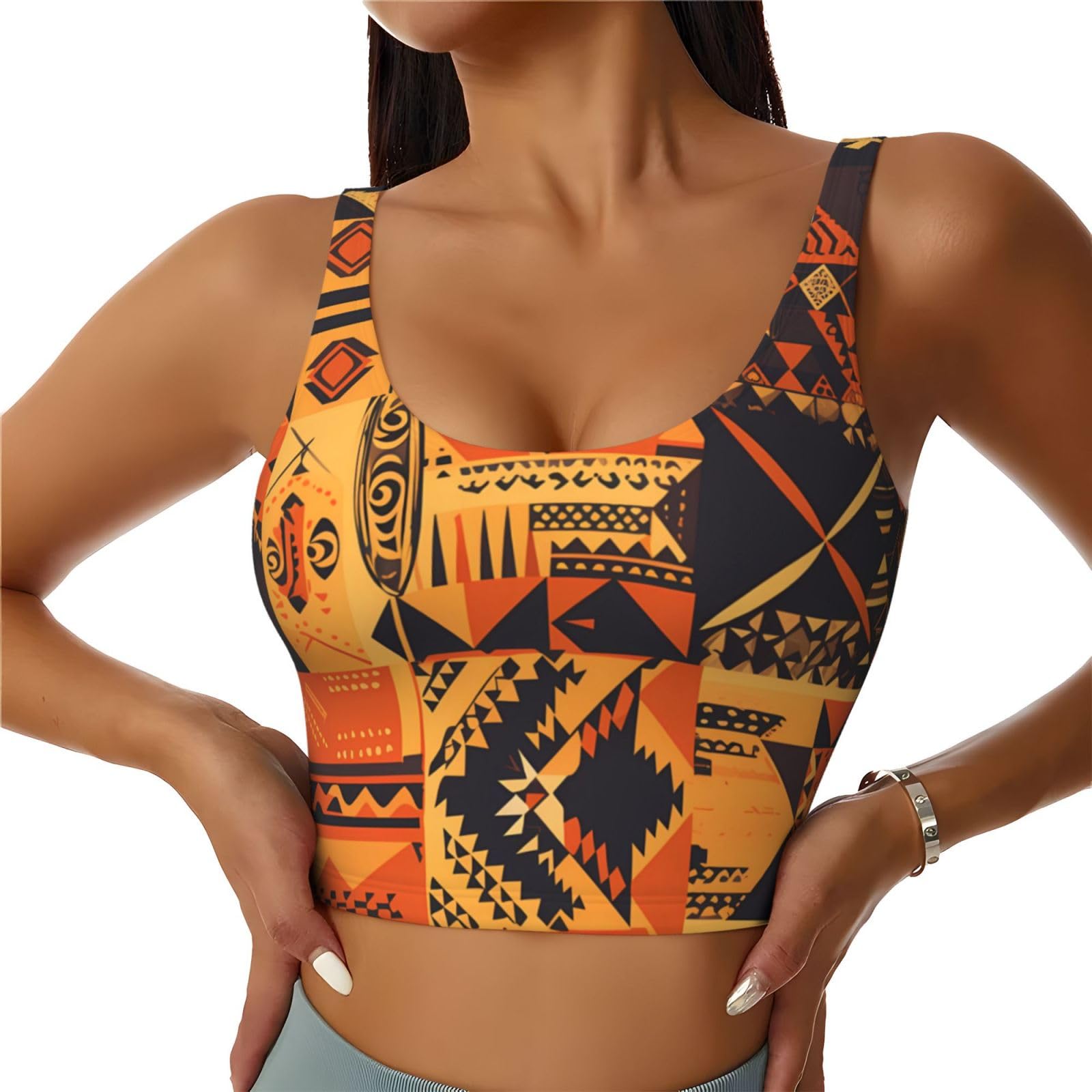 YYHWHJDE Women's Sports Bra Elastic Sports Vest Yoga Tank Top Tops Shirts Quick Dry Fabric african style patchwork Printing, Black, L