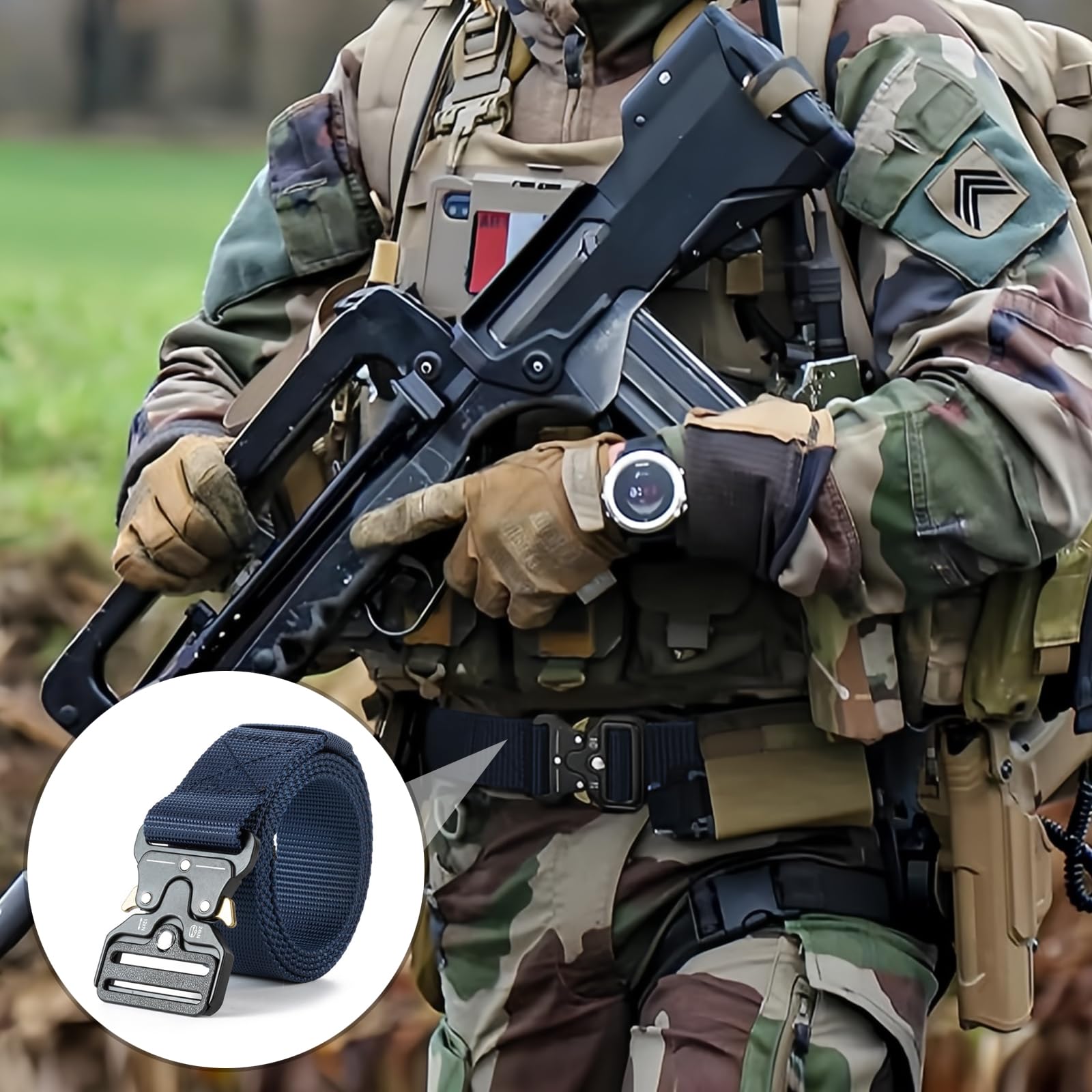 Cintura Tattica, 3,8 cm Cintura da Lavoro Militare Cinturas Tatticas Uomo Heavy Duty Nylon Militare Esercito con Fibbia in Metallo a Sgancio Rapido, per Caccia Trekking Esercizi (Marina Militare)