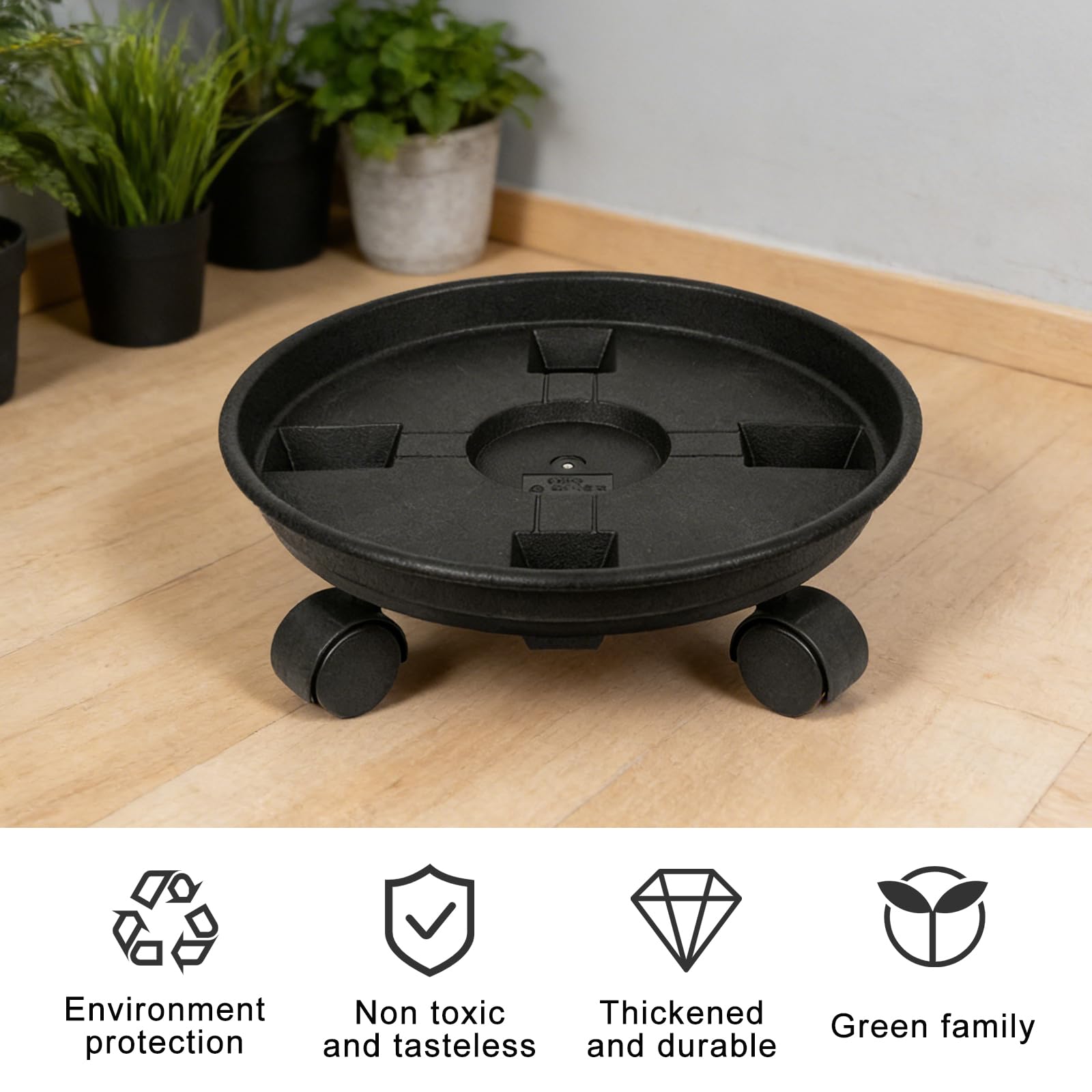 Porte Plante à roulettes 30 cm, Supports de Pots de Fleurs en Plastique, Support Plante Roulette intérieur et extérieur
