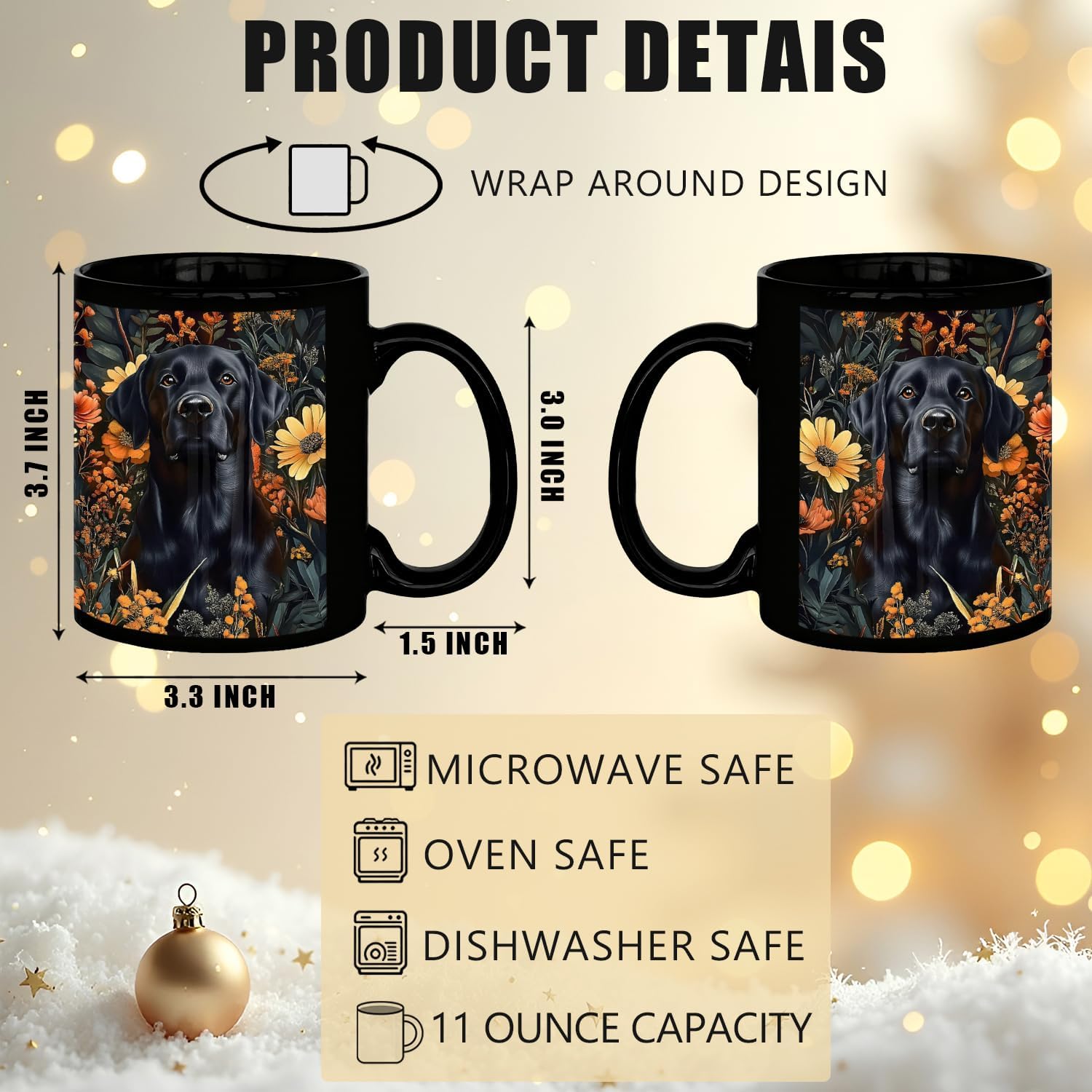 JINYO Floral Black Labrador Retriever Mug, Black Lab Gifts for Women Coffee Cup, Gifts for Labrador Dog Lovers, Dark Cottagecore Botanical Lab Dog Ceramic Coffee Tea Mug 11 oz - Image 6