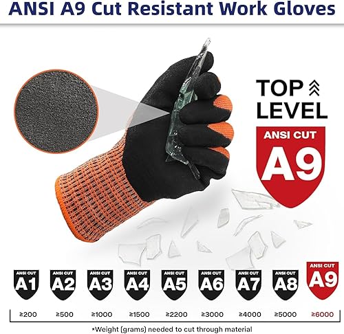 Miniatura 42 de Schwer ProGuard Highest Level Cut Resistant Work Gloves PR3326 for Extreme Protection，ANSI A9 Cut Gloves with Reinforced Thumb, Non Slip, Non PFAS
