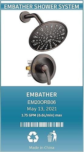 Miniatura 26 de EMBATHER Juego de grifo de ducha, válvula de ducha de control de una sola manija y kit de molduras, juegos de grifos de ducha completos con cabezal