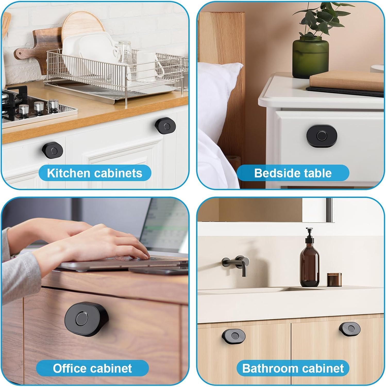 ALCOTT® ZINC Fingerprint Drawer Lock, Smart Biometric Cabinet Lock, Drawer Wardrobe, Furniture Privacy Lock 1st Made in India Digital Furniture Lock 3 Yrs Warranty (Black PVD, Ovel) 2