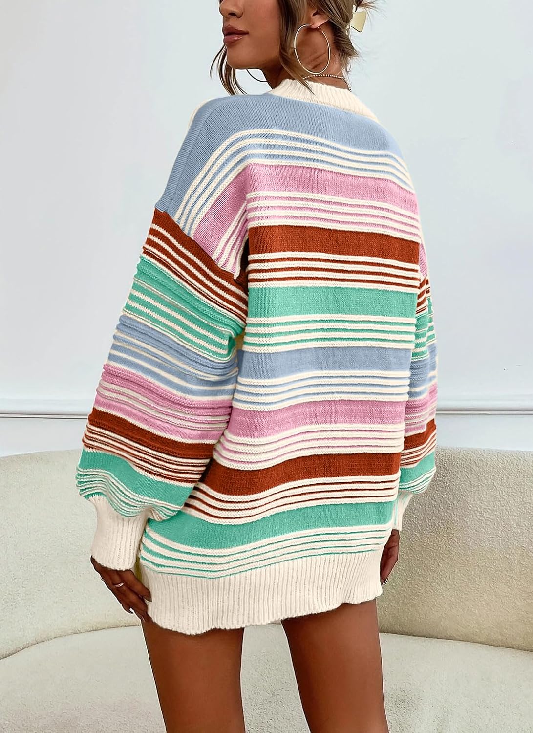 CHARTOU Women Contrast Striped Pullover Sweater 2025 Fall Outfits Oversized Knit Jumper Tops - Image 2