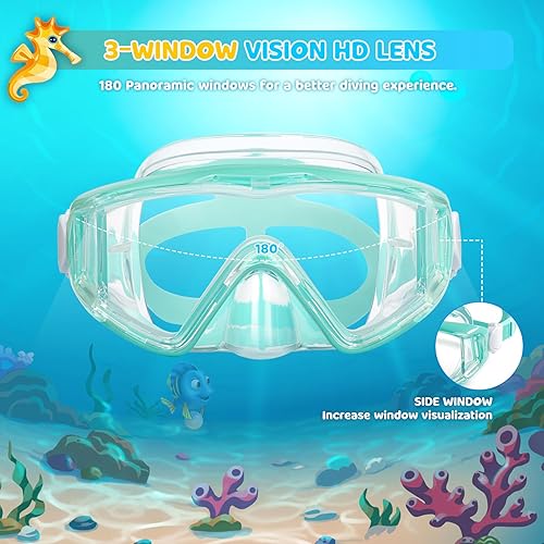 Miniatura 2 de Máscara de natación para niños, gafas de natación antivaho de 180 para niños, máscara de buceo, a prueba de fugas, con cubierta de nariz para niños