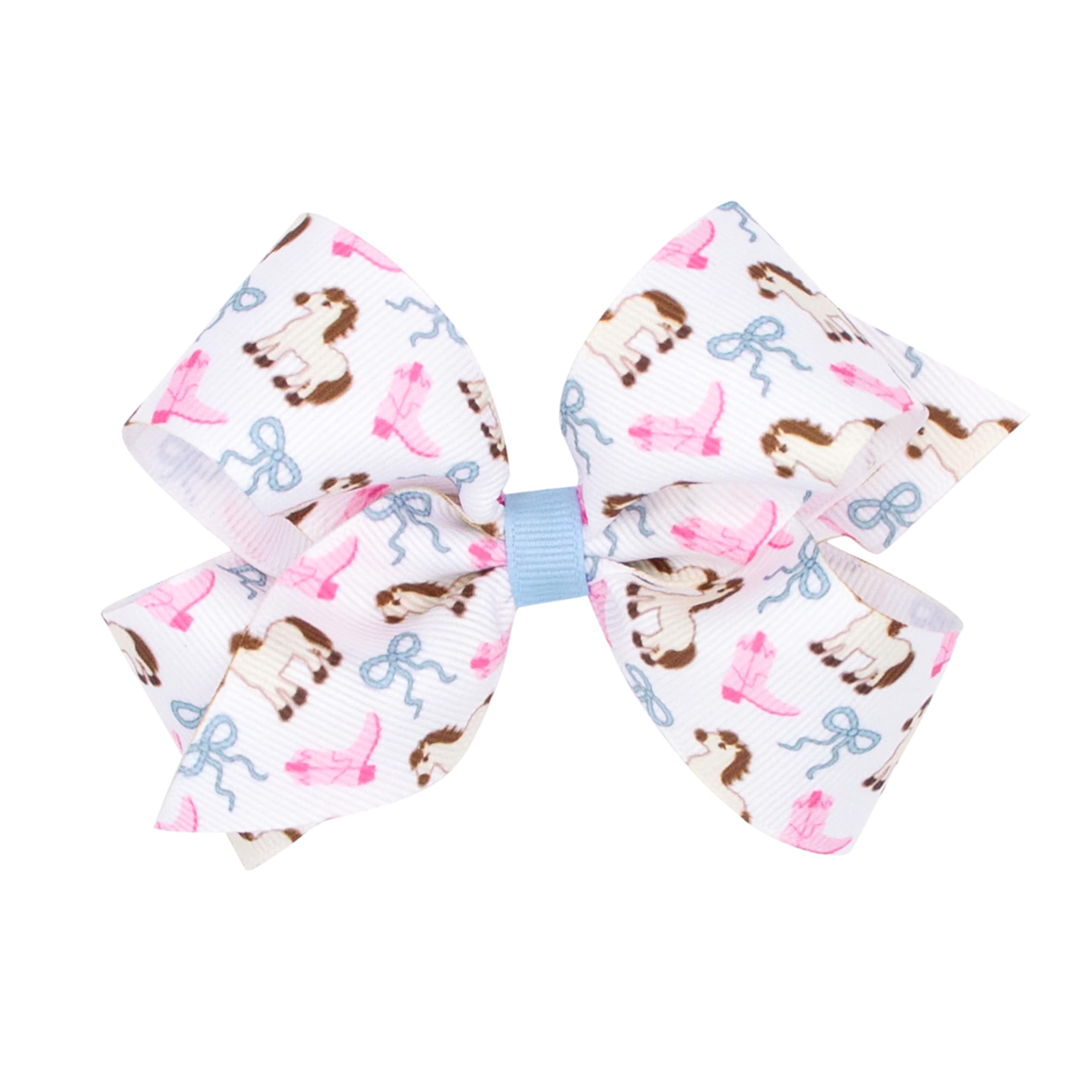 Wee Ones Girls' Western Cowgirl Boots and Bows Printed Grosgrain Hair Bow, Handmade, Pony, Medium